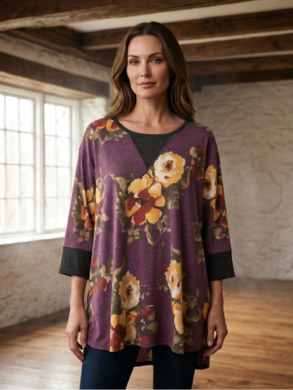 Elegant Floral Women's Tunic Top